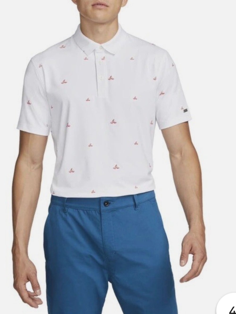 Nike Dri Fit White Polo Shirt with red lobsters, size large